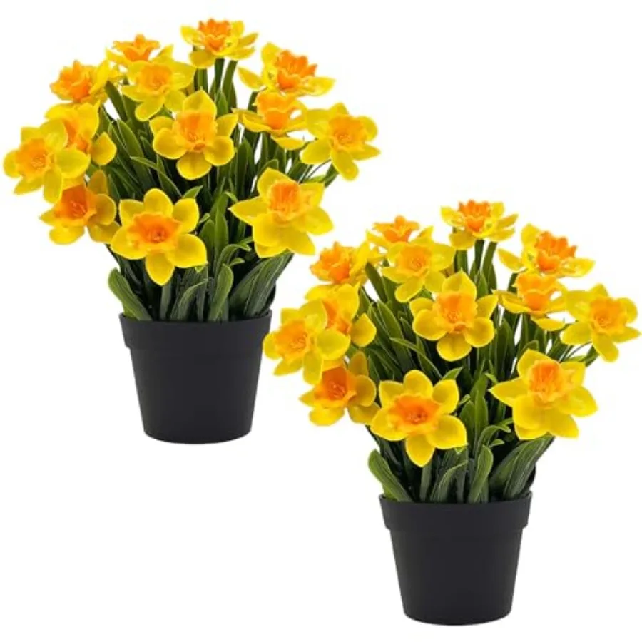 

2PCS Artificial Daffodils in Black Pot9.8 Realistic Artificial Flowers in Pot Artificial Spring Flowers for Home Office Wedding