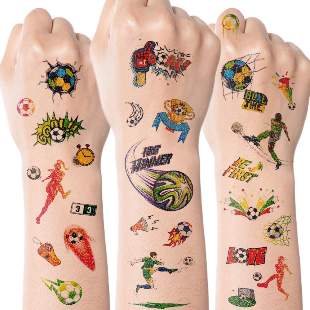 

10 шт., красочные блестящие футбольные фанаты, порошок, водостойкая временная татуировка, наклейка, милый мультяшный матч, фестиваль, рука, лицо