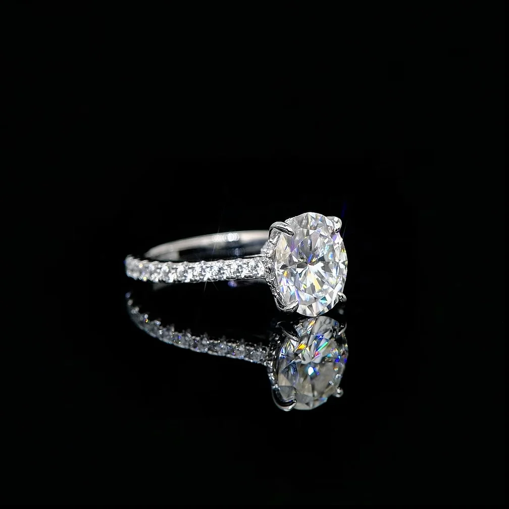 3CT البيضاوي قطع مويسانيتي الدائري للنساء 925 فضة خمر المشاركة الزفاف وعد الفرقة فنجر مجوهرات معتمد الدائري