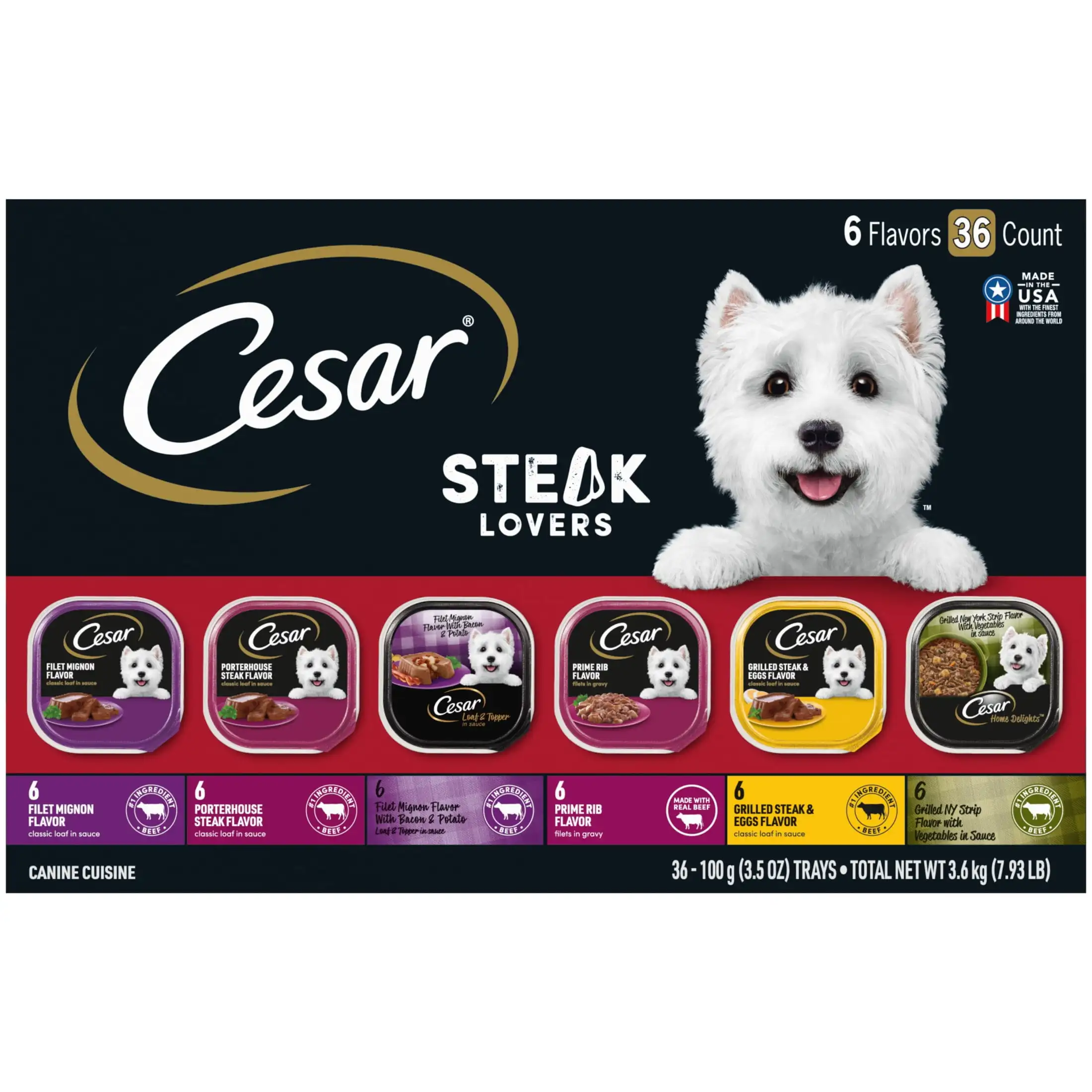 

Steak Lovers Wet Dog Food Variety Pack, 3.5 oz Trays (36 Pack)