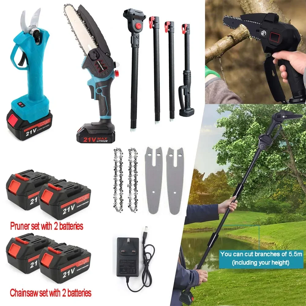 Cordless Electric Pole Chainsaw Cutter Pruner Woodworking Mini Chain Saw Trimmer