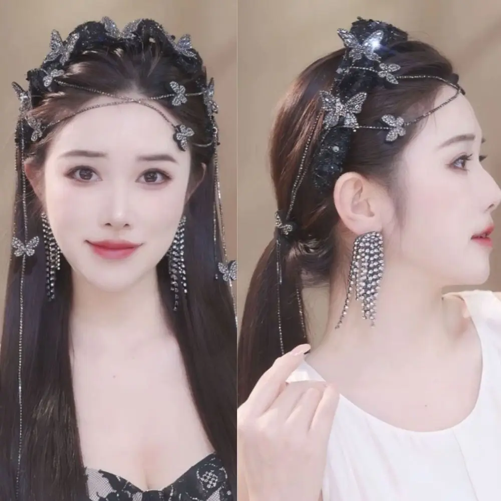 

1Pcs Durable Velvet Braided Tassel Headband Floral Stylish Charm Tassel Head Band Shiny Lace Mesh Hair Accessories for Women