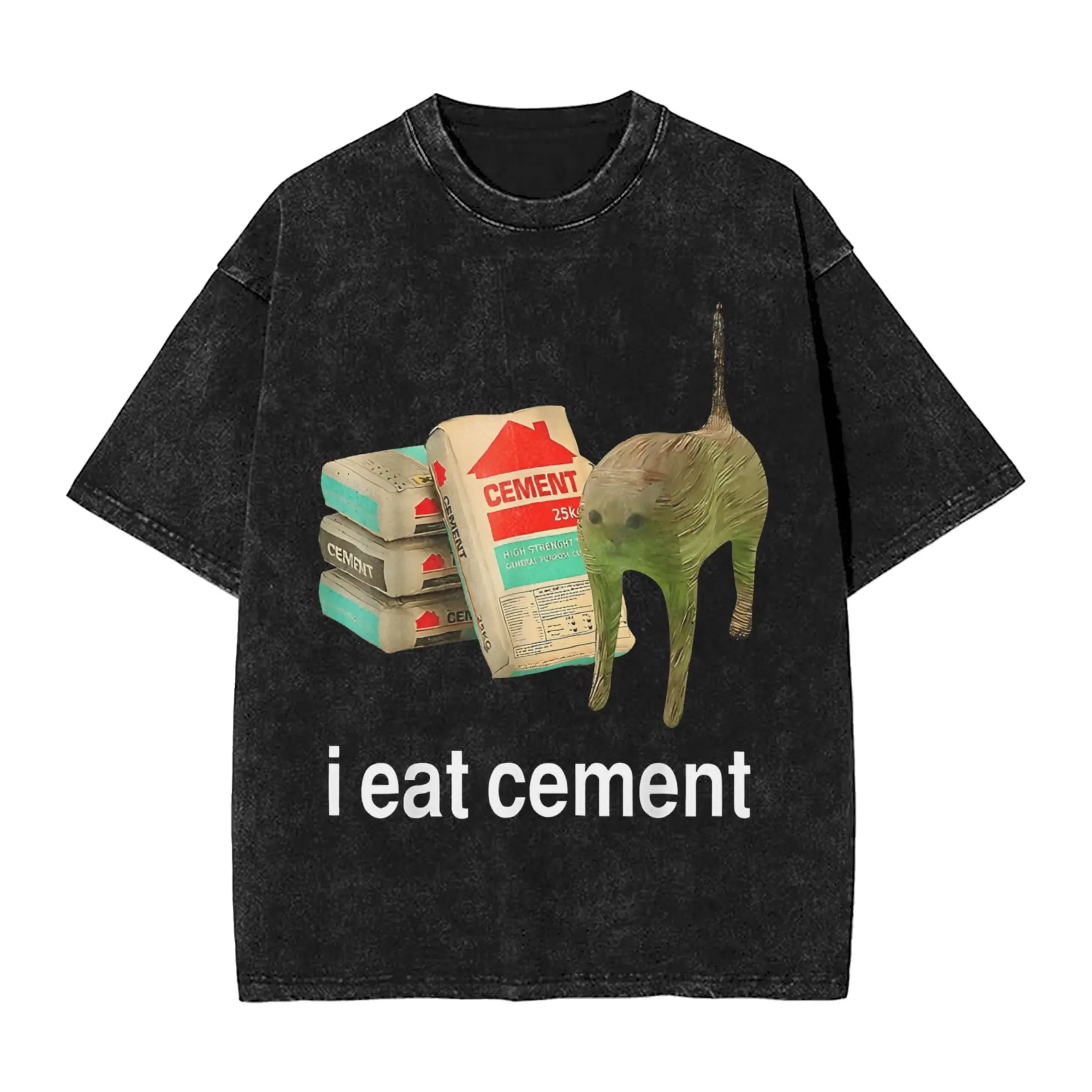 

Funny I Eat Cement Cat T-Shirt Men O Neck Cotton Washed T Shirts Short Sleeve Tees Graphic Printed Clothing