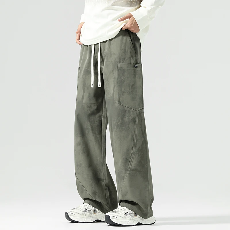 Men's Oversized Spring Autumn Loose Tie Dye Casual Pants High Street Handsome Splashed Ink Straight Leg Long Cargo Pants Korean