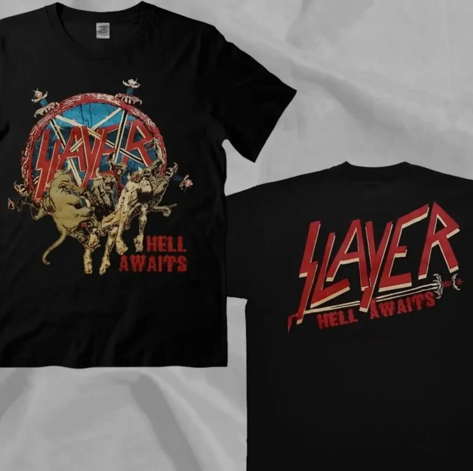 Slayer Hell Awaits Tour Black Vintage Double Sided T-Shirt For Fans