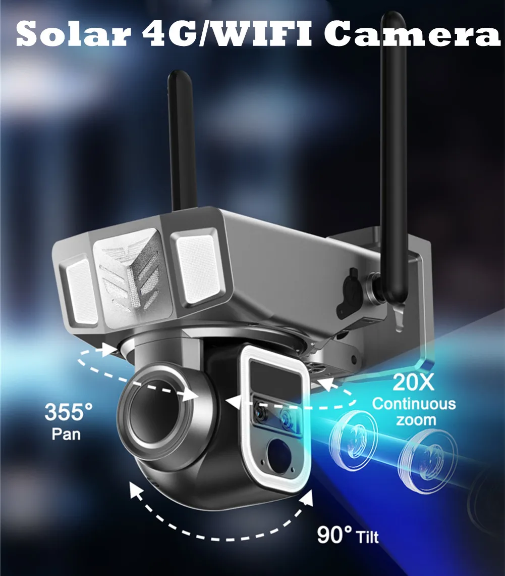 Imagem -02 - Câmera Panorâmica de Segurança Doméstica 4g Wifi 3-lentes Zoom 10x 4k 8mp Alimentado por Bateria Solar Cor Visão Nocturna Segurança Exterior