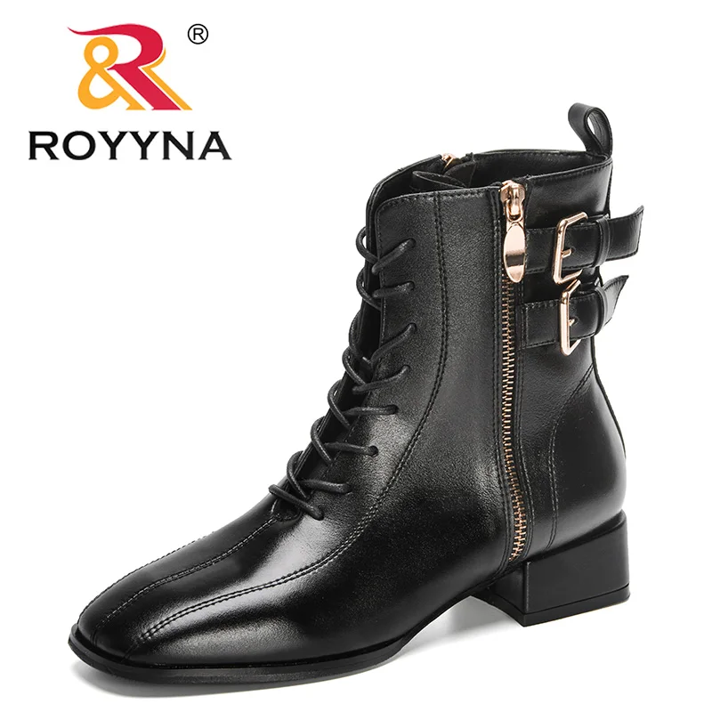 ROYYNA 2022 New Designers Motorcycle Boots Winter Boots Women Stylish Lace Up Ankle Shoes Ladies High Heel High Top Winter Boots
