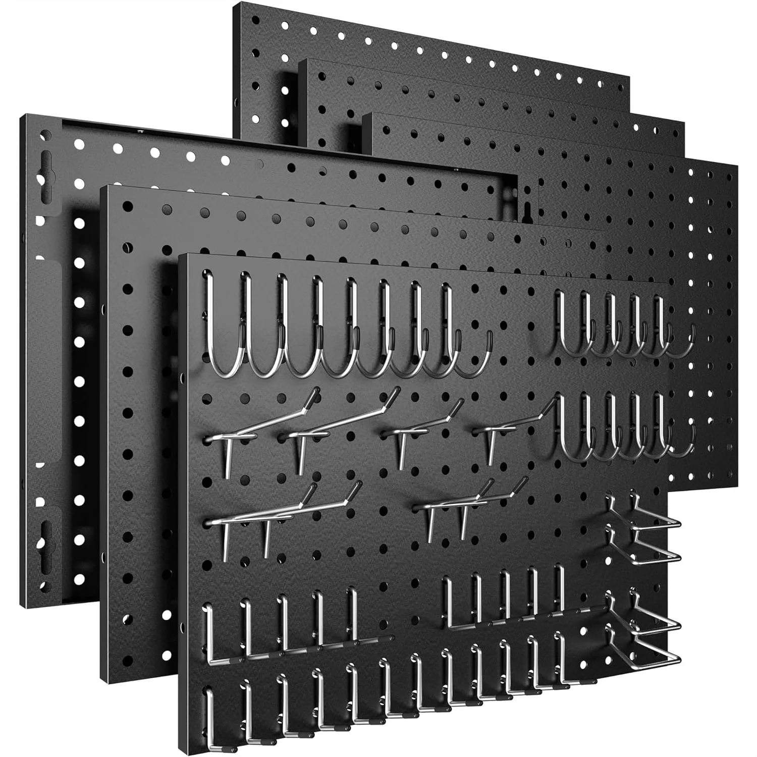 

Metal Pegboard 6 Pack, Heavy Duty Pegboard Panels with 50 Hooks, Wall Organizer for Garage, Tool Storage, Kitchen, Craft Room