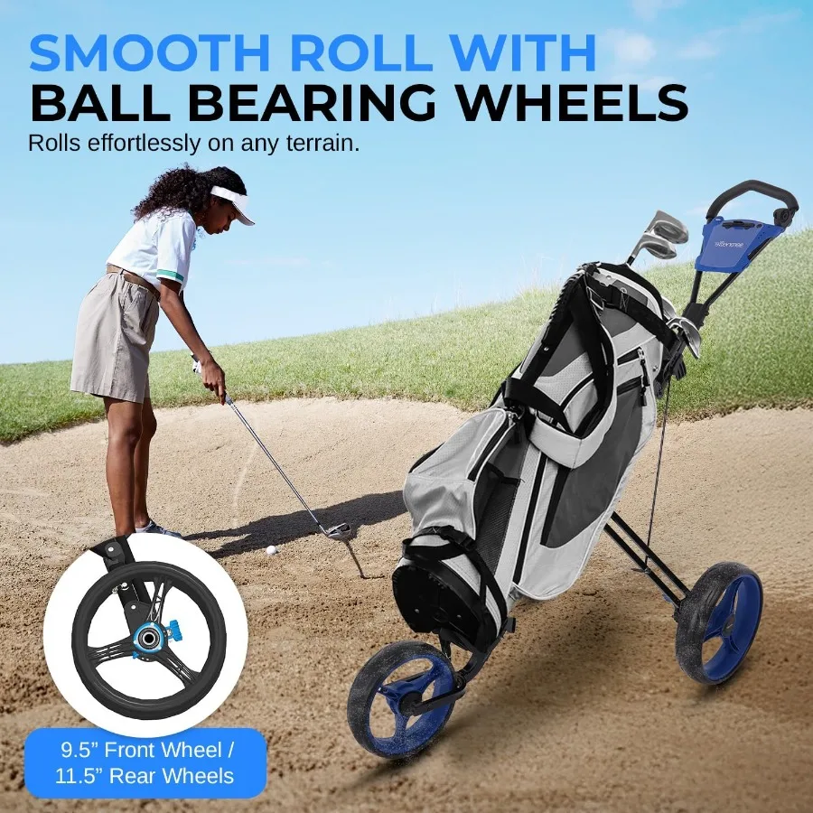 ゴルフプッシュプルカート 軽量折りたたみ式バッグホルダー 調節可能なハンドル付きで持ち運びが簡単 コンパクトな折りたたみデザインに最適