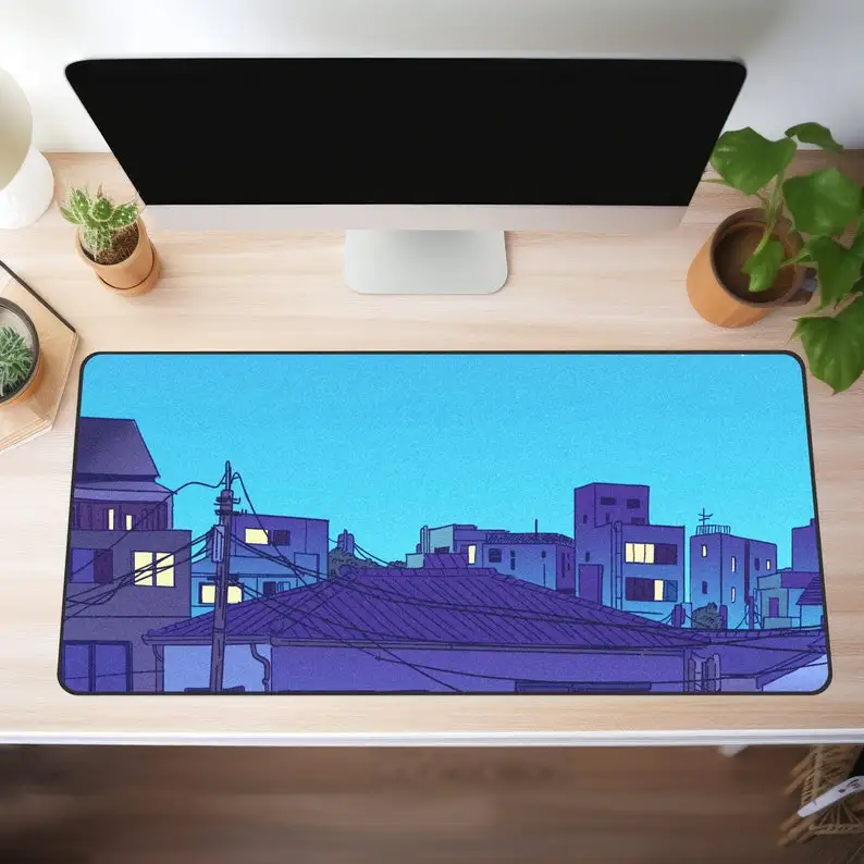 

Cute City Rooftop Desk Mat, Adorable Kawaii Desktop Decoration, Art-style Desk Mat, Anime Desk Mat, Perfect Gift for Friends