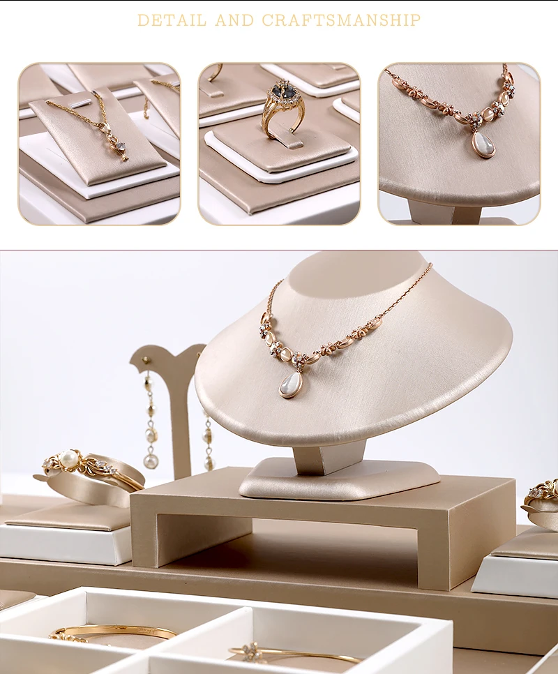PU Leather Jewelry Store Display Case Ring Earring Bracelet Organizer Tray Pendant Necklace Chain Holder Neckform Stand Showcase