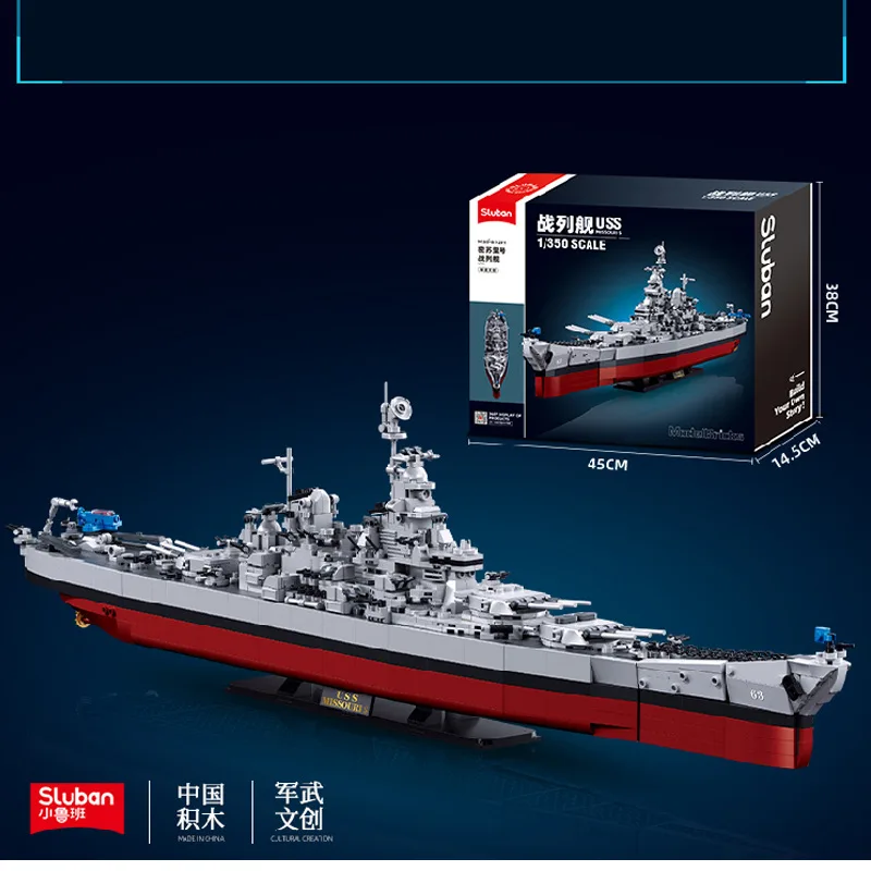 sluban-uss-ミズーリ戦艦組み立てセット、教育用diyおもちゃ、男の子へのギフト