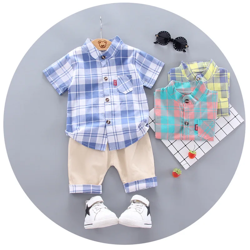 Summer baby boy\'s clothing suit baby gentleman\'s clothing stripe short-sleeved shirt+trousers 2-piece 1 2 3 4 year old boy\'s