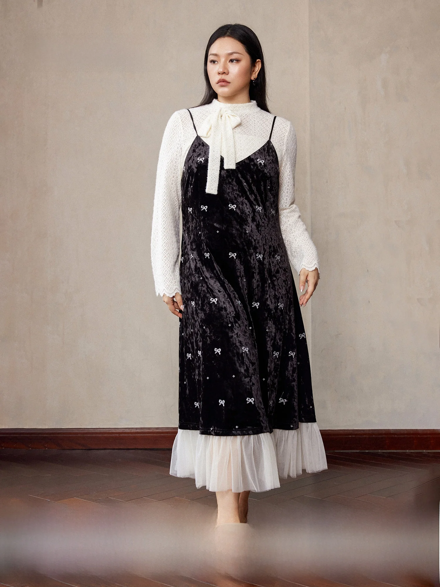 

Plusmall Micro Drunken Praise White Lace irt Knot Velvet ter Dr Set French Sle Stand Edition Шелковый длинный комплект...