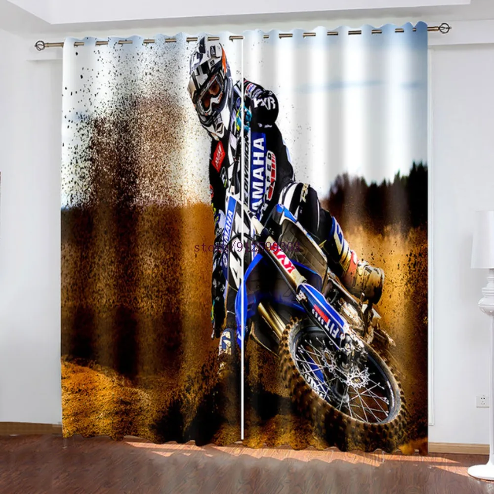 Cool 3D Print Motorcycle Window Curtains Modern Living Room Decoration Curtain for Kids Bedroom Home Decor Blackout Curtains