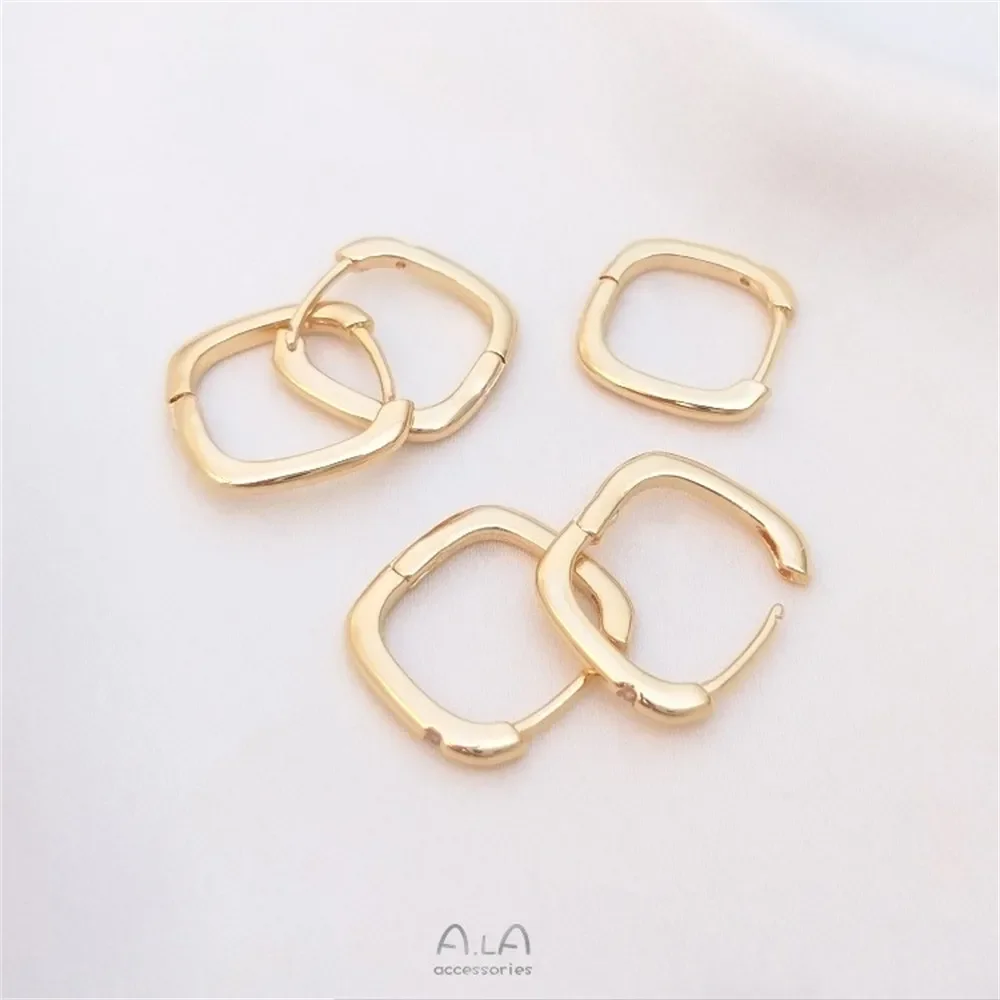 14K Gold Inlaid Single Zirconium Square Ring Earrings Fashion Plain Earrings Light Luxury Niche Simple and Exquisite Earrings