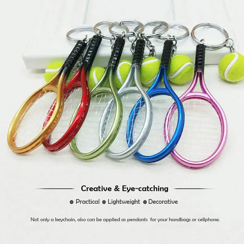 18Pcs Mini Tennis Racket Pendant Keychain Keyring Key Chain Ring Finder Holer Accessories For Lover's Day Gifts