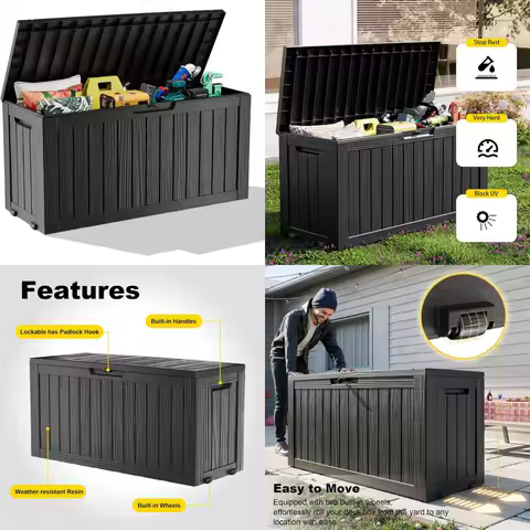 Waterproof Resin Deck Box with Wheels - 75 Gallon Outdoor Storage, Lockable for Patio Cushions and Garden Tools