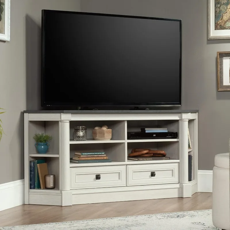 Palladia Corner TV Stand Console Entertainment Credenza, in Glacier Oak