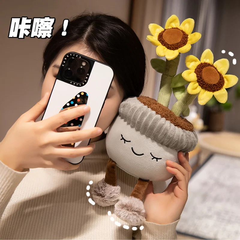 30cm High Quality Potted Sunflower Plush Doll Cartoon Pink Flower Cactus Calla Lily Plush Plant Home Decor Gift For Kids