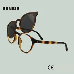 PEI Ultem Magnet Sunglasses Women Vintage Round Men Eyeglasses Frame With Magnetic Clip On Sunglasses Female Polarized Glasses