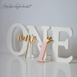1st Birthday Photo Props & Decoration Set wooden 20 cm large “ONE” letters one cake topper wooden number one with golden crown