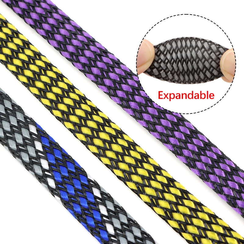 1 - 100M Cable Insulated Sleeve 4mm 8mm 12mm PP Cotton + PET Yarn Braided DIY Wire Protection Harness Sheath Expandable Sleeving