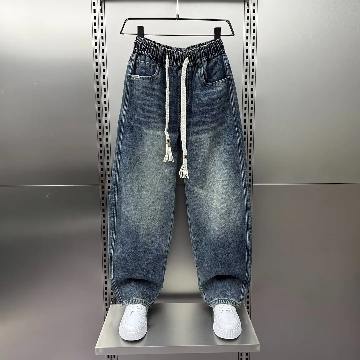 

Осенне-зимние джинсы нового стиля, большие размеры, очень жирные, потрепанные, в стиле Харен, эластичные, мужские повседневные брюки, мужские брюки для папы,