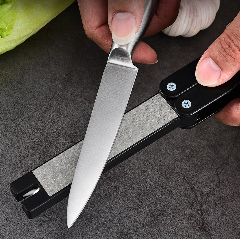 Aiguiseur de couteaux portable double face en diamant, grain 400/600, pierre à aiguiser pliable pour cuisine, camping et outils de bricolage