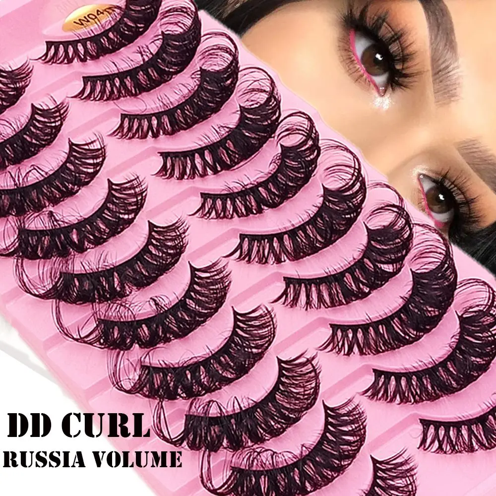 1/10Pair 3D Mink Russian False Eyelashes DD Curl 10-23mm Super Volume Reusable Fluffy Natural Super Volume Fake Lashes Extension