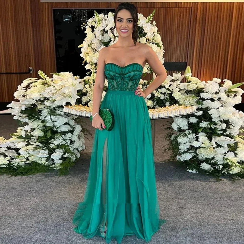 شارون سعيد فستان سهرة فاخر فوشيا على شكل حرف A مع خرز سبليت أخضر للنساء فساتين حفلات الزفاف الرسمية SF246 مخصصة