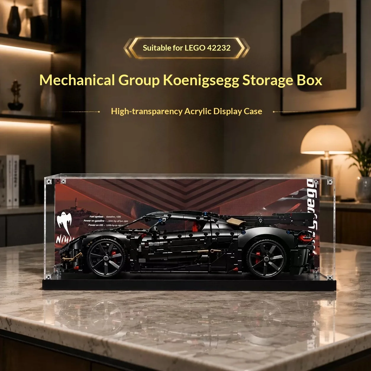 Geeignet pour LEGO 42232 Koenigsegg Display Box Mechanisches Set Rennsport-Bausteine Sportwagen Transparente Aufbewahrungsbox