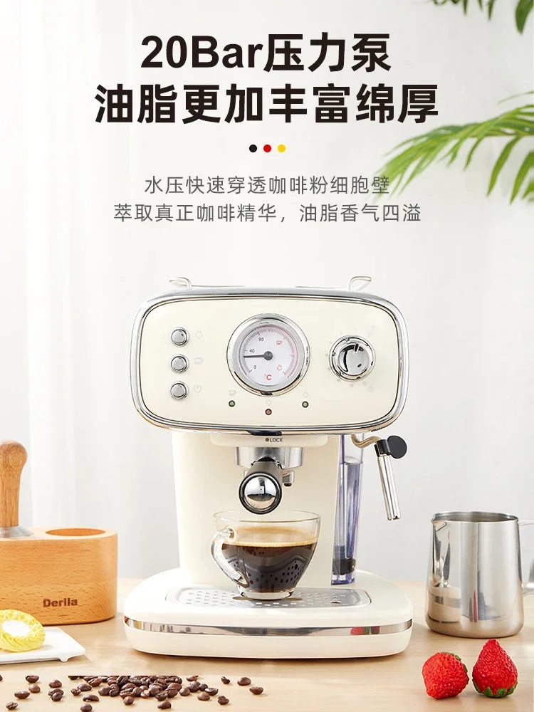 Semi-automatic espresso machine, household small milk frother, all-in-one retro mini  coffe maker Office and dormitory