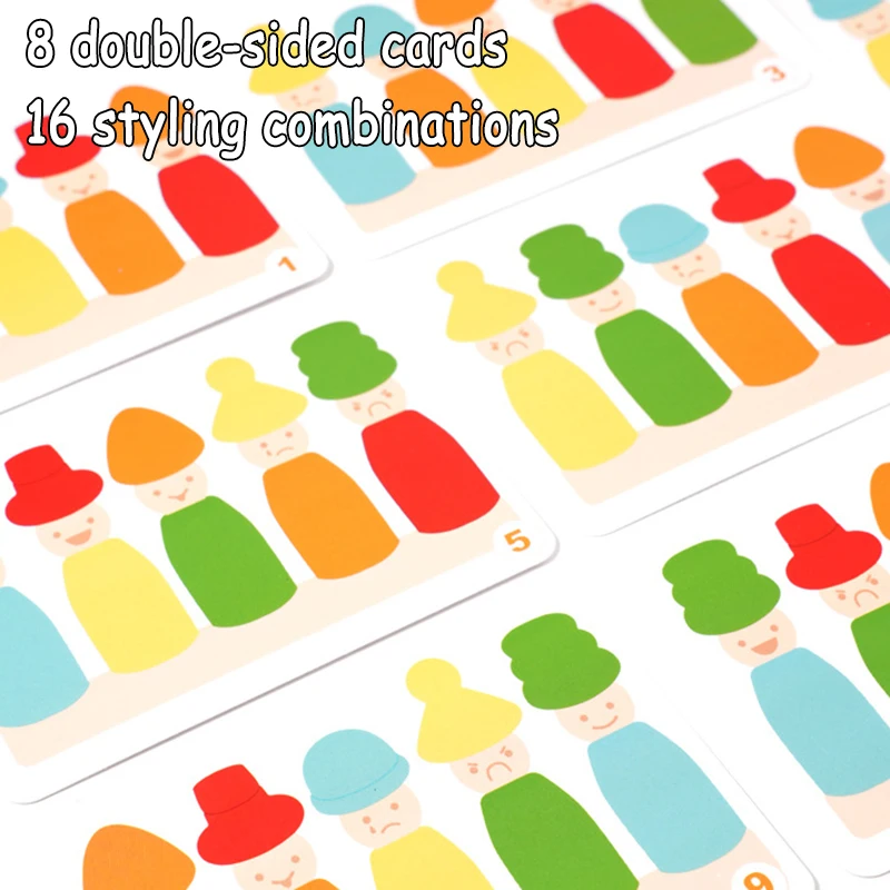 Crianças cor forma empilhados jogo de correspondência montessoris brinquedos de madeira habilidades motoras finas fantoche chapéu rosto jogo criativo brinquedos educativos