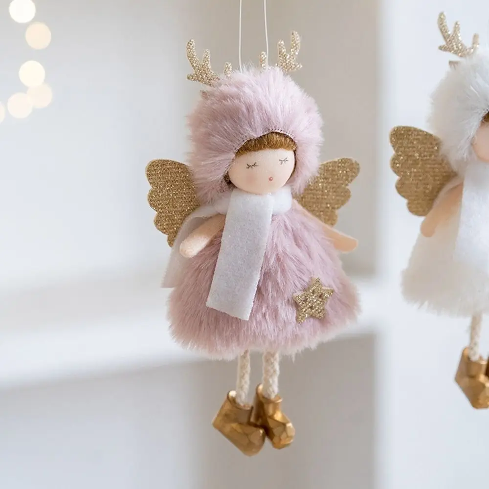 Christmas Plush Angel Girl Dolls Ornaments Xmas Tree Pendant Hanging Decoration For Home New Year Decor Supplies Kids Gifts