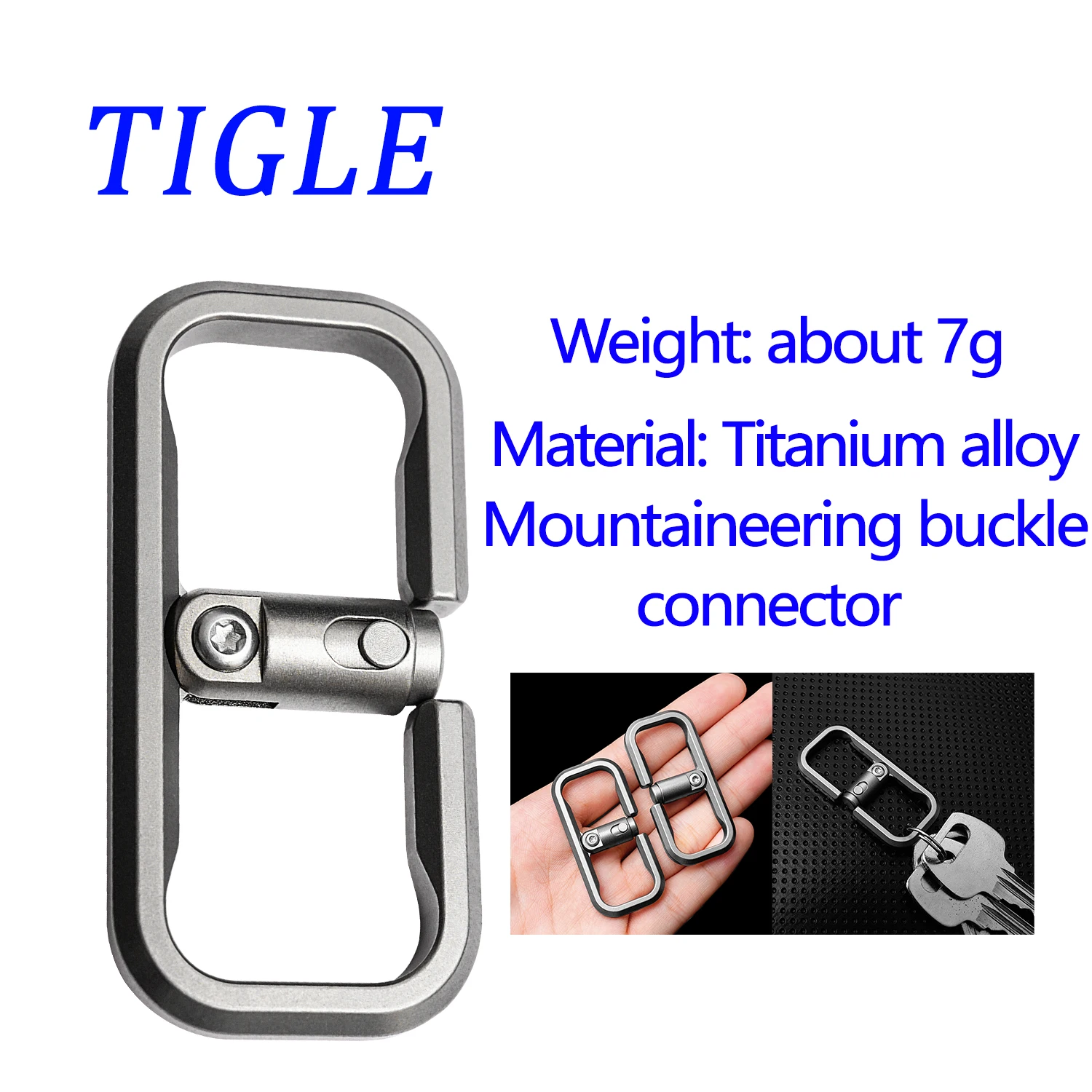 Titanium Alloy Square Keychain Silvery Mountaineering Buckle Connector Outdoor Portable EDC Tool