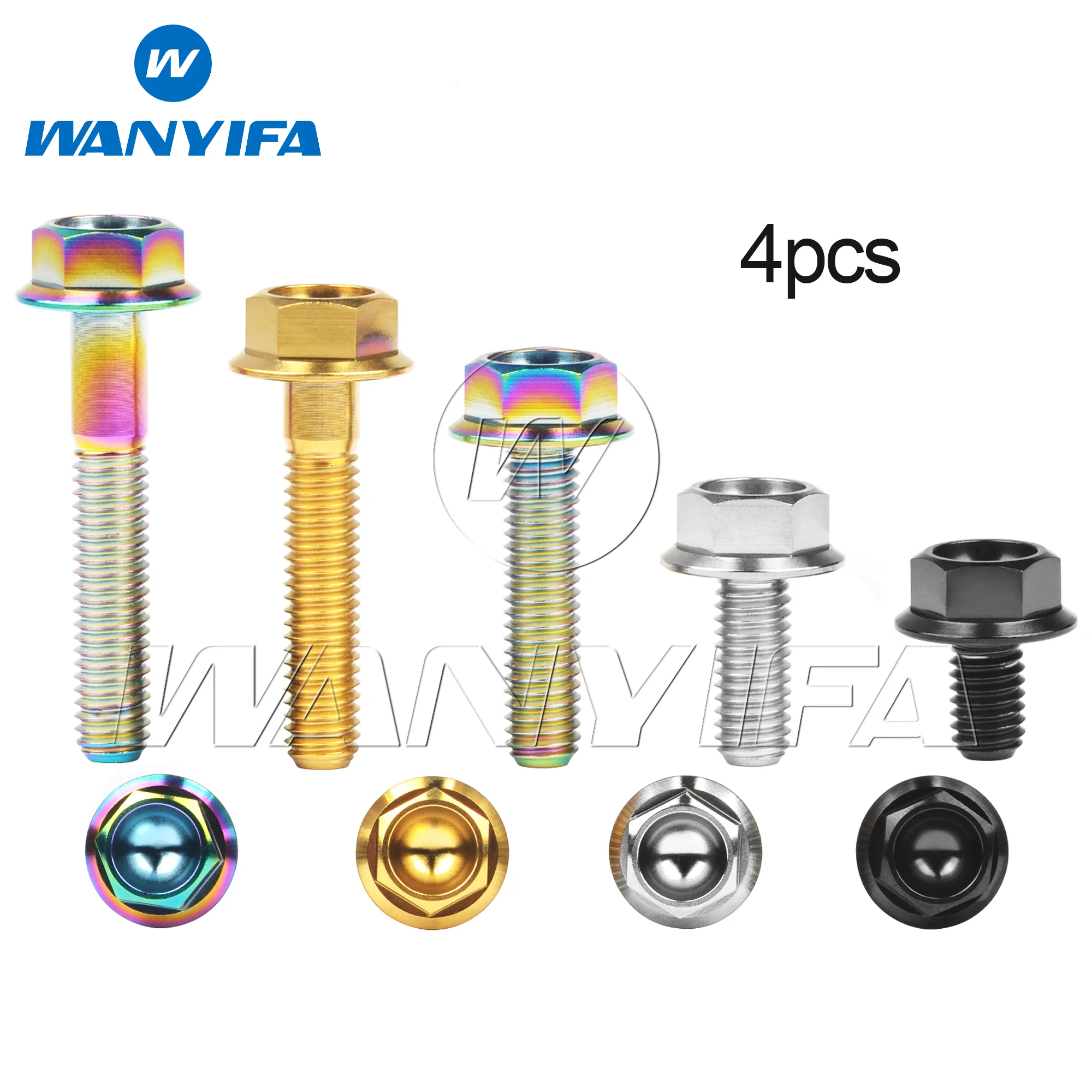 Wanyifa 4pcs Titanium Bolt M6x10 15 20 25 30 35mm Flange DIN6921 Hex Head Screws for Bike Motorcycle Car