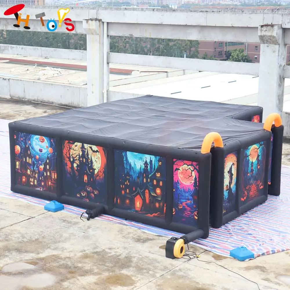 8x7m Halloween Inflatable Haunted House Scary Printing Inflatable Maze Arena Maze Tag for Children Adults with Blower