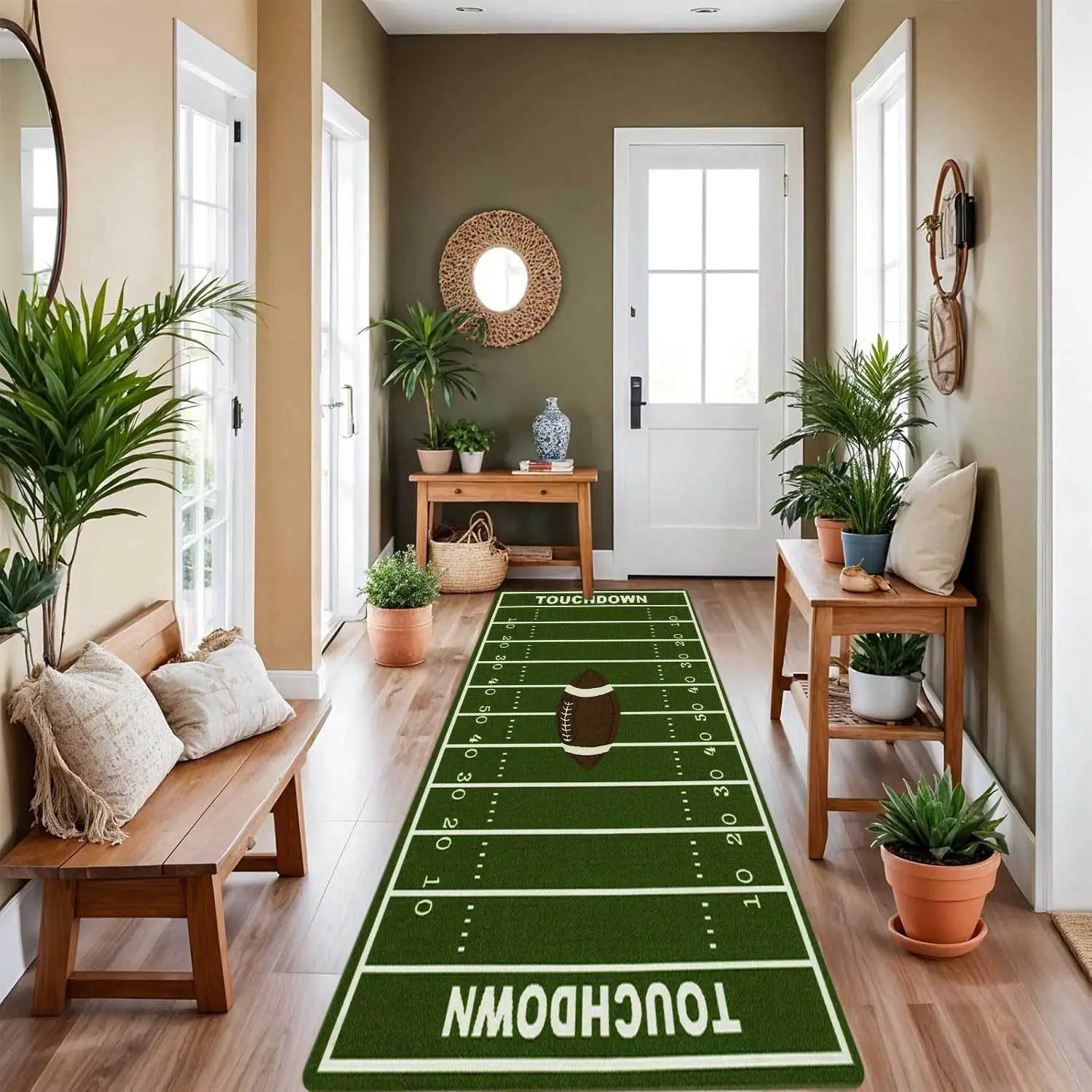 1pc Vintage Soccer‑Field Printed Long Runner Rug, Home Decor Floor Mat for Kitchen, Dining Room & Entryway