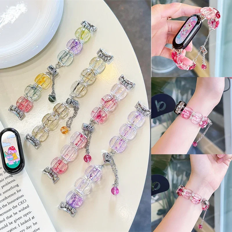 

Stylish Transparent Glass Crystal Strap for Xiaomi Mi Band 9 8 7 6 5 Women Jewelry Bracelet for Redmi Watch 4 Colorful Wristband