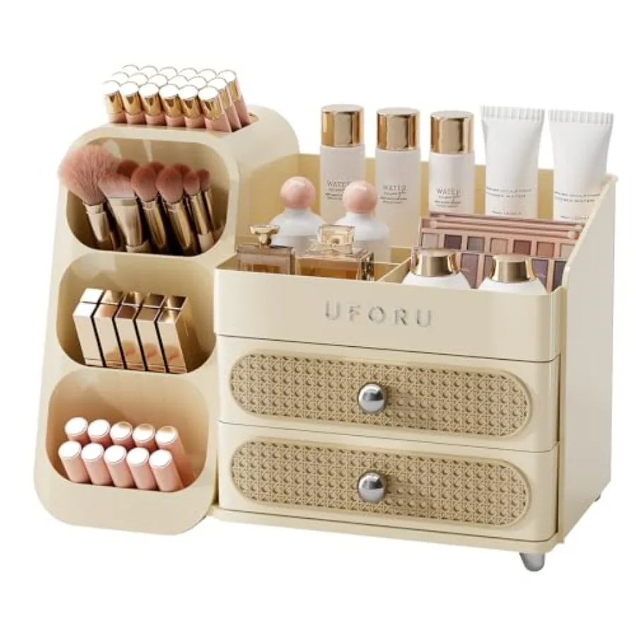 

Органайзер для косметики на туалетный столик с держателем для кистей, настольный органайзер для ухода за кожей с 2 выдвижными ящиками, вместительный кейс для демонстрации косметики