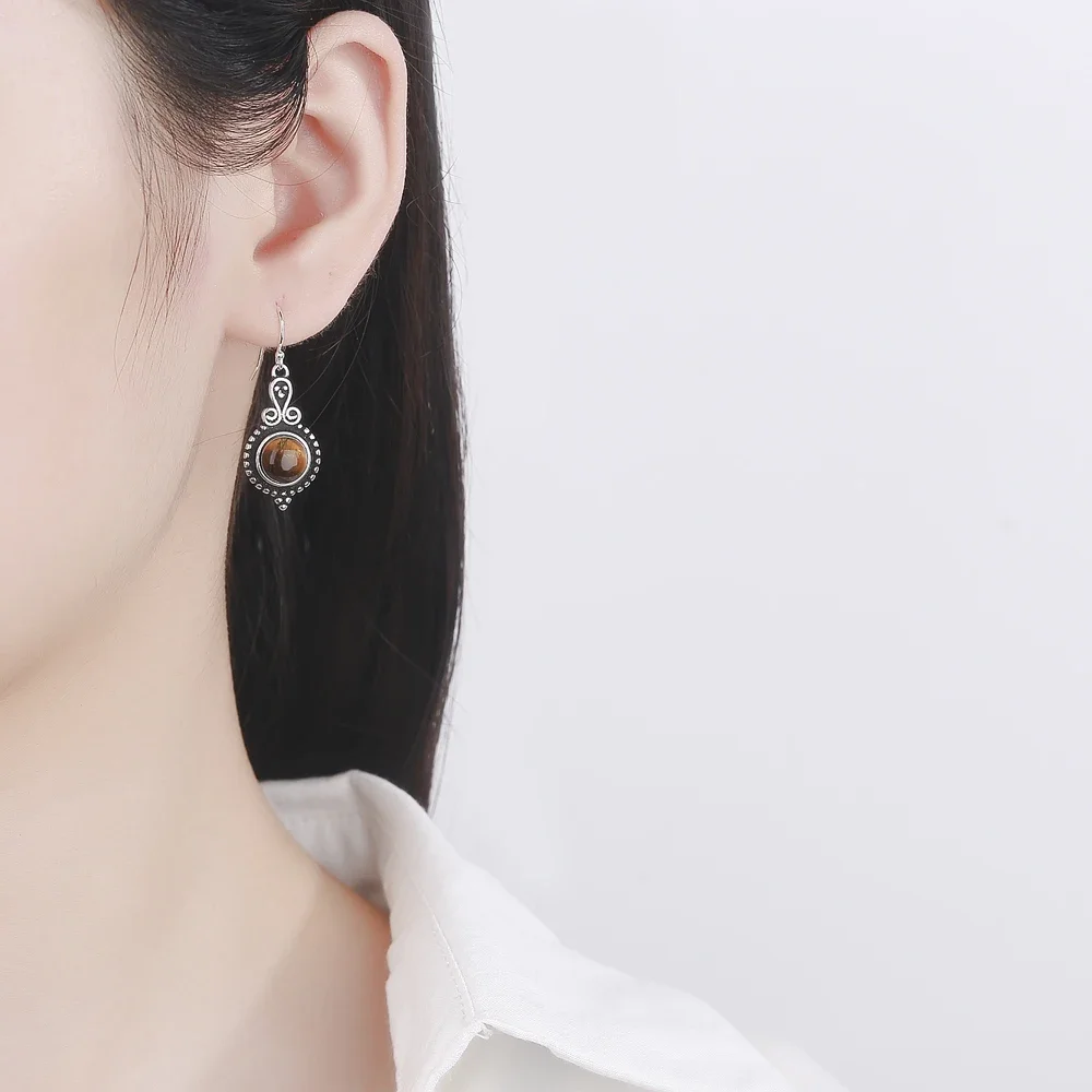 New Elegant Natural Kyanite Silver Drop Earrings for Women Vintage Jewelry Wedding Engagement Hoop Earrings Gifts