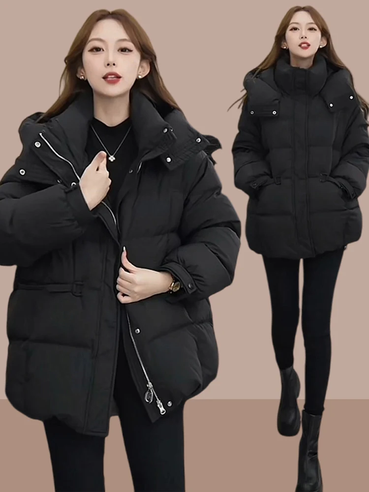 

Женское утепленное хлопковое пальто средней длины 2026 года, новая зимняя коллекция, большие размеры, для невысоких, с эффектом объема
