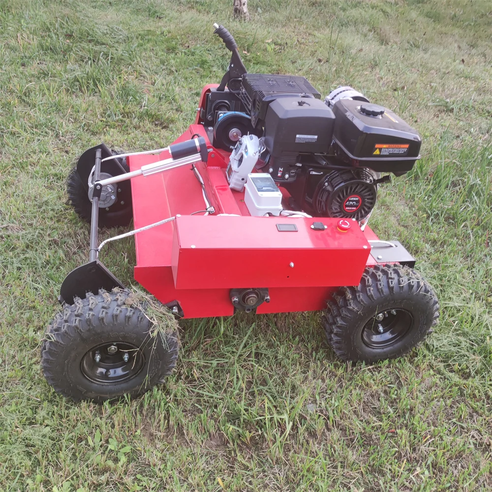 Hybrid Gasoline 200 Meters Long Distance Control Sharp Mowing Blades Remote Control Flail Robot Lawn Mower With 4 Wheels