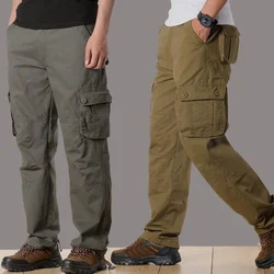 Pantalones Cargo para hombre, peto de trabajo militar, pantalones tácticos rectos holgados con múltiples bolsillos, pantalones holgados informales de algodón del ejército