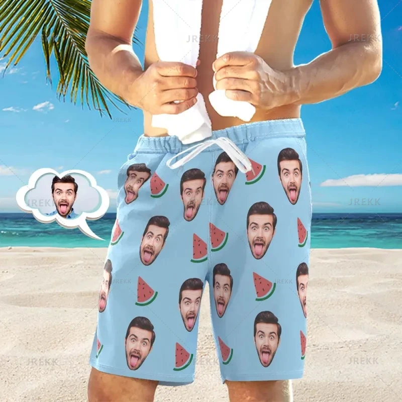 Zomer Hawaiian 3d Custom Gezichten Aan Zee Bedrukte Strandshorts Mannen Gepersonaliseerdmaatwerkpatronen Y 2K Zwembroek