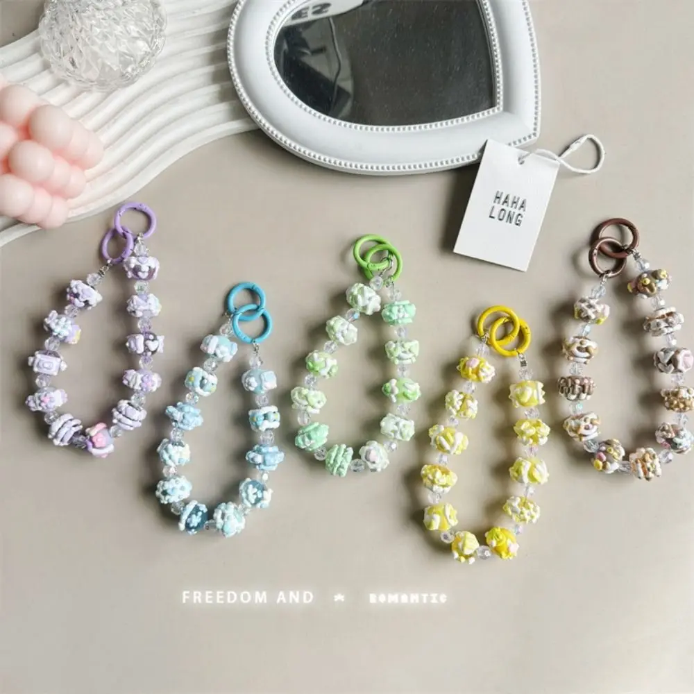 New Transparent Mobile Phone Strap Beaded Colorful Phone Lanyard Hand-painted Bead Bowknot Phone Charm Rope