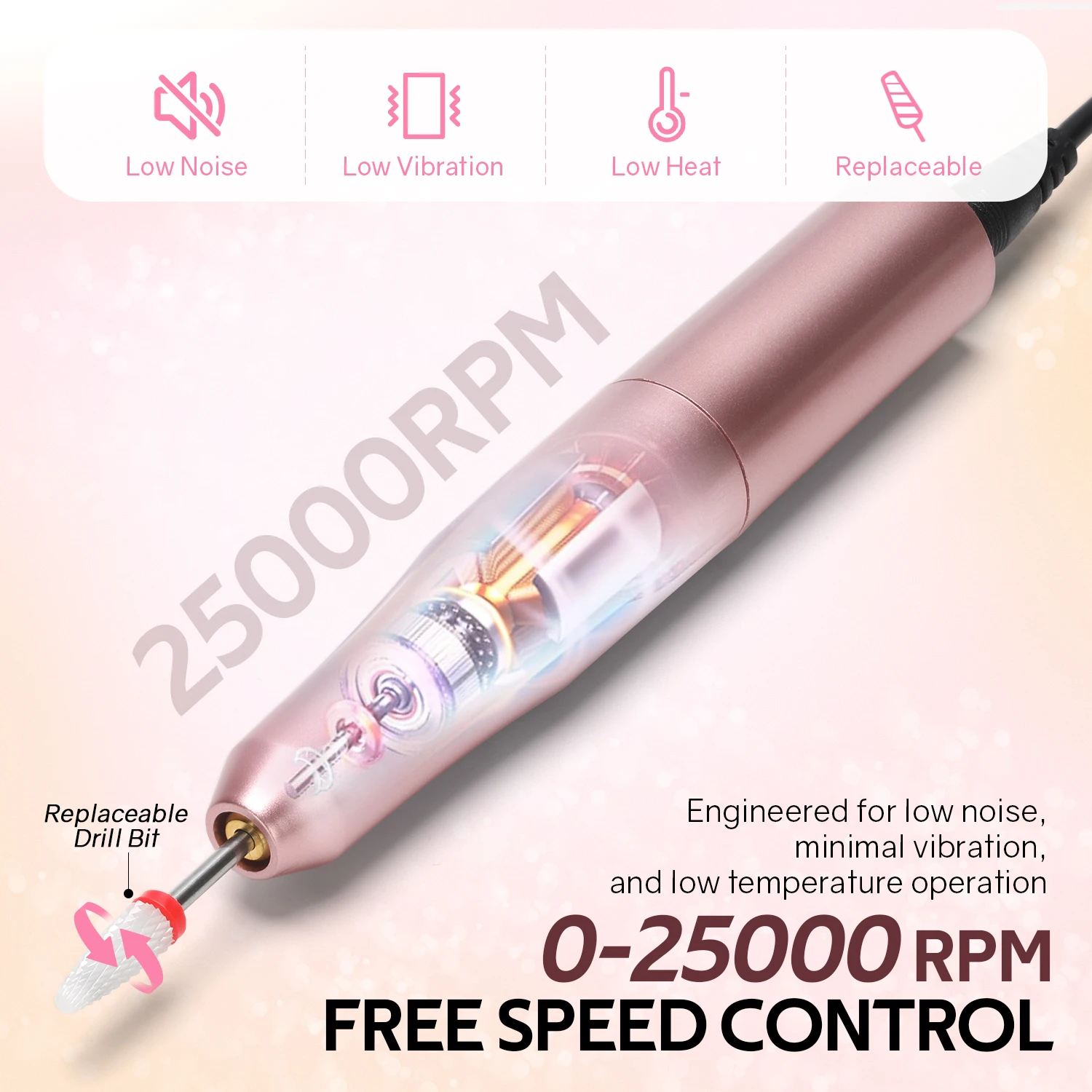 Trapano per unghie elettrico senza spazzole a batteria da 25000 giri/min professionale per unghie in gel acrilico Trapano per unghie portatile con spazzola per la polvere