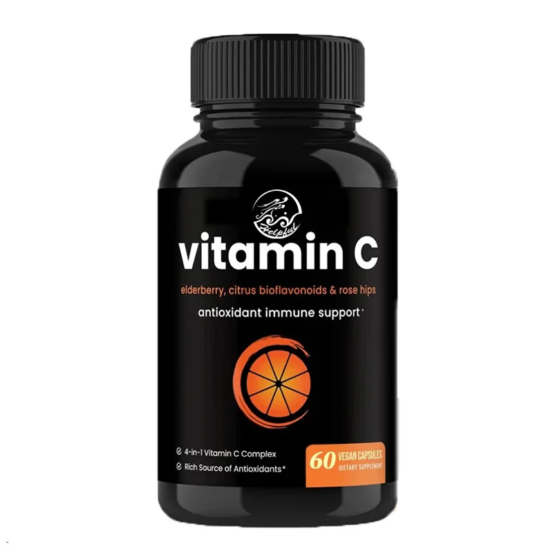 Frutas de rosas con vitamina C con sabugín y cítricos, antioxidante para mejorar el inmunológico infantil, 60 cápsulas