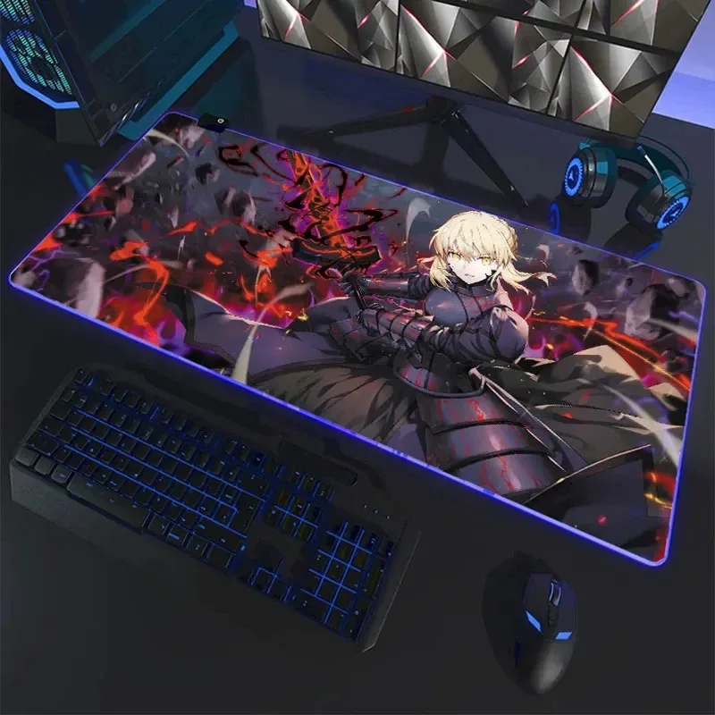 RGB Mouse Pad Fate Grand Order FGO Jeanne d'Arc Anime Gaming Mousepad Large LED Rubber Table Mat Laptop Desktop Game Mats Carpet